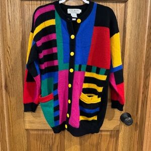 Studio Michelle Stuart 1991 Colorblock Angora Wool Blend Cardigan S